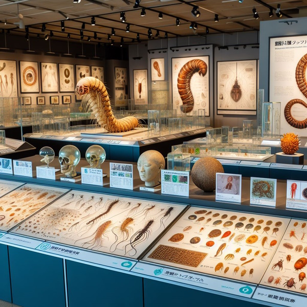 Экспонаты паразитов в музее Токио