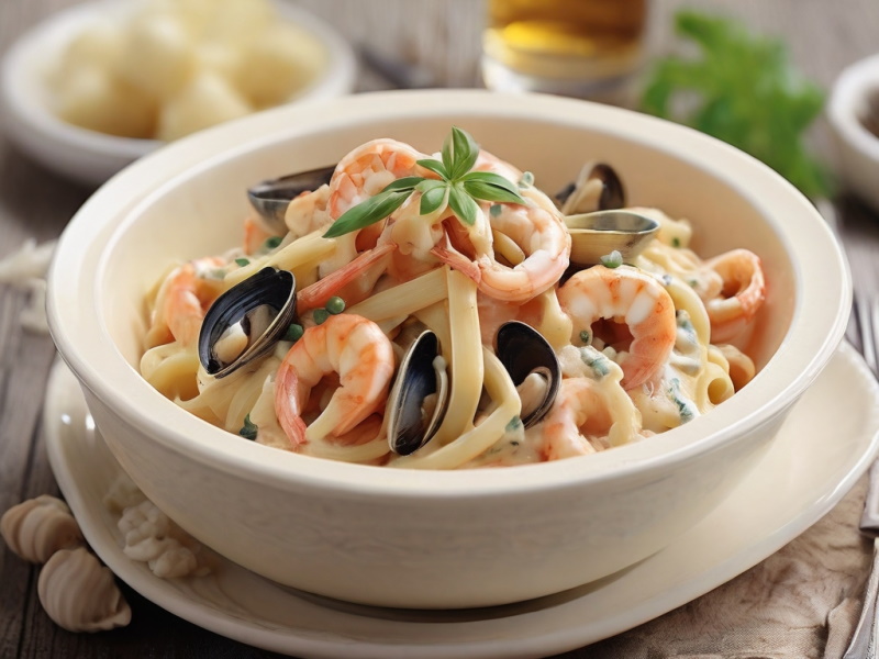 Паста с морепродуктами в сливках